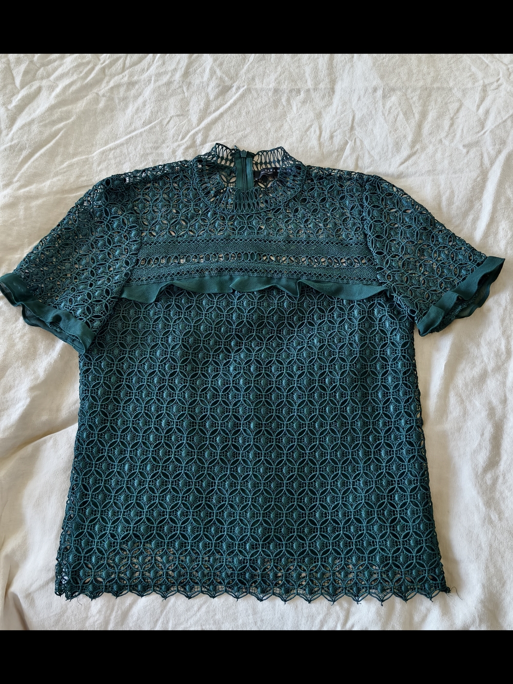 Zara Teal Lace Overlay Top